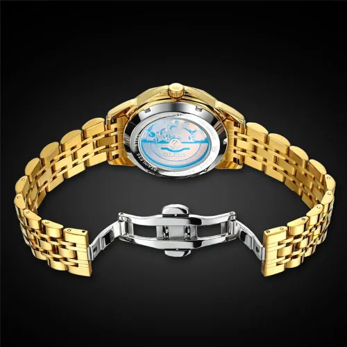Vista 30 de OLEVS Reloj de pulsera automático con diseño de esqueleto para hombre, de lujo, con diamantes de lujo, de acero inoxidable, calendario, reloj