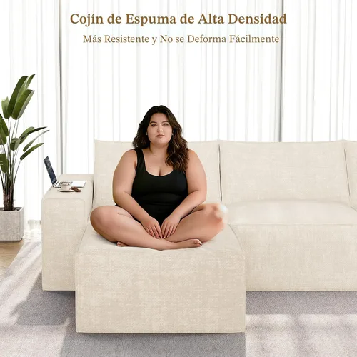 Vista 4 de Vesgantti Sofá Seccional Modular de 114" Sin Estructura, Moderno Sofá de 3 Plazas con Otomana y Asiento Profundo, Sofás de Nube Convertibles