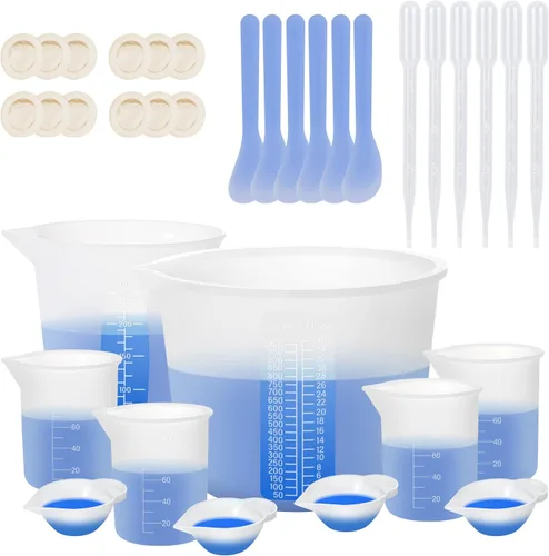 Vista 9 de KISREL Tazas de medición de silicona para resina, suministros de resina con tazas de silicona de 250&100ml, tazas de mezcla de resina, varillas