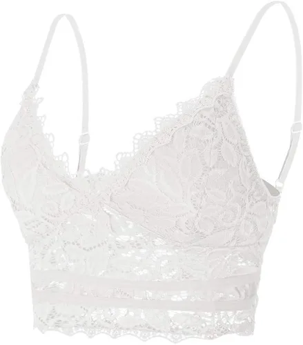 Vista 4 de Camiseta sexy para mujer, ribete de encaje de verano, festoneado, ahuecado, transparente, escote transparente, para fiesta nocturna y club