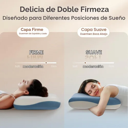 Vista 2 de Almohada de cubo de doble firmeza para dormir de lado y espalda, 24 x 16 x