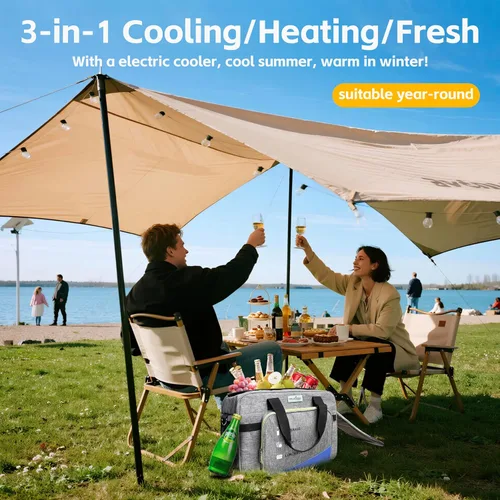 Vista 2 de Bolsa refrigeradora eléctrica portátil para automóvil de 26Q con refrigeración activa, zonas duales y 38dB silenciosa - amortiguador de temperatura