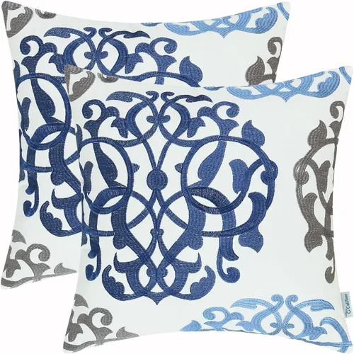 Vista 8 de CaliTime - Paquete de 2 fundas de cojinete de algodón para el sofá, sofá cama, color gris bordado con un lindo pájaro., Algodón, Dorado, 18 x 18