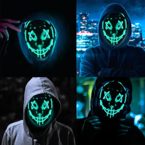 Vista 3 de ZLIXING Jason Costume Mask Led Purge Mask Light up Scary Halloween Costumes Mask for Men Women Adults Kids