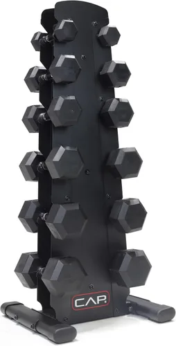 Vista 22 de CAP Juego de mancuernas hexagonales con revestimiento de goma con estante de almacenamiento, opciones de 100 a 210 libras, almacenamiento compacto