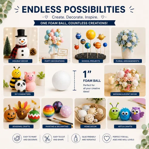 Vista 4 de Evershine Paquete de 100 bolas de espuma para manualidades de 1 pulgada, bolas de poliestireno de espuma lisas blancas para proyectos