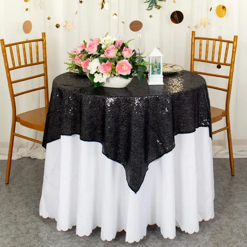 Vista 17 de ShinyBeauty Mantel Cuadrado Pequeño de 36 x 36 Pulgadas Mantel de Lentejuelas Azul Bebé Cubierta de Mesa con Purpurina Superposición Cuadrada