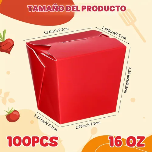 Vista 2 de Affrolling - Paquete de 100 cajas de comida chinas de 16 onzas, color rojo