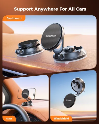 Vista 3 de SUPERONE Cargador de coche MagSafe, cargador de coche inalámbrico magnético de carga rápida de 15 W [88+LBS Ultra succión y 2800gf magnético fuerte]