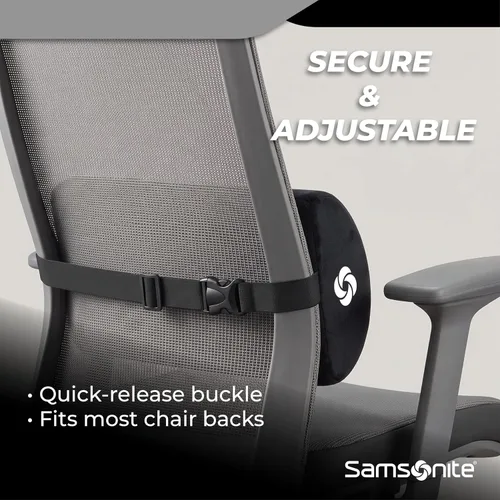 Vista 2 de Samsonite - Almohada de apoyo lumbar de media luna, eleva la comodidad, 100% espuma viscoelástica pura, se adapta a la mayoría de los asientos