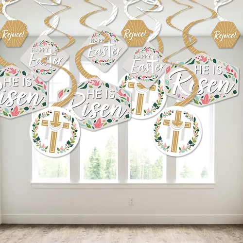 Vista 3 de Big Dot of Happiness Pascua religiosa – Decoración cristiana para colgar – Remolinos de decoración de fiesta – Juego de 40