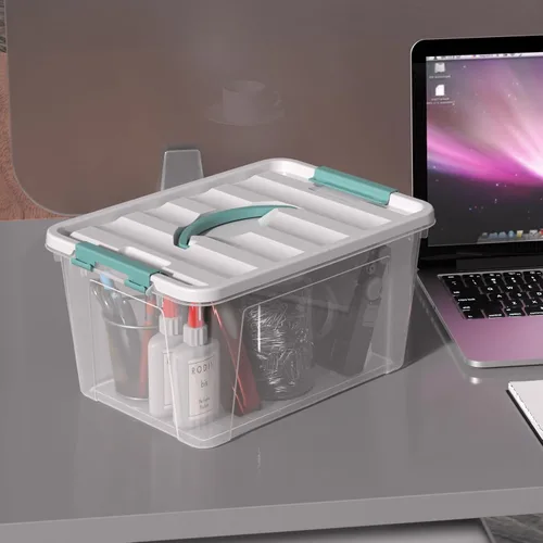 Vista 7 de Sandmovie Caja de plástico de 14 cuartos de galón con tapa, contenedor de almacenamiento transparente con asa, 6 paquetes
