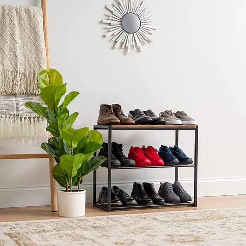 Vista 4 de IRIS USA Zapatero de 3 niveles, hasta 6 pares, banco de zapatos para entrada de puerta delantera, entrada, banco de vestíbulo, organizador