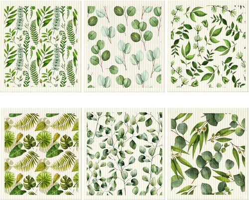 Vista 24 de 6 piezas de paños de cocina suecos reutilizables, toallas de cocina, paños de limpieza de esponja, paños absorbentes de secado rápido, paños