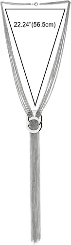 Vista 4 de COOLSTEELANDBEYOND Collar con colgante de borla de cadena en Y, cadenas largas de múltiples hebras con dos círculos entrelazados, color plateado