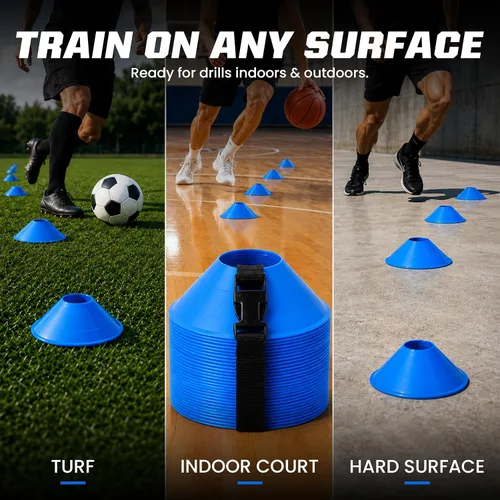 Vista 5 de American Challenge Conos de disco deportivo de fútbol Agility Sport Cones with Carry Strap - Great Football, Basketball & Practice Cones for Speed