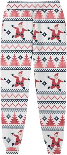 Vista 4 de Pantalones de chándal Estampado navideño para mujer rectos, cintura alta, elásticos, sueltos, básicos