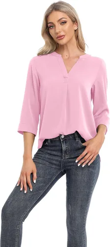 Vista 3 de VIISHOW Blusas casuales de gasa para mujer, manga 34, cuello en V, blusa holgada