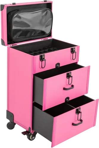Vista 12 de Estuche de maquillaje rodante, carrito de salón de belleza con ruedas de doble bloqueo, carrito de almacenamiento con bolsa de tijera, organizador