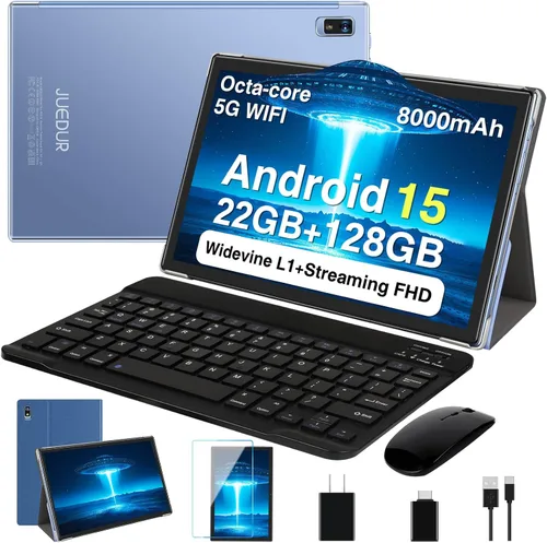 Vista 8 de Tablet 2026, tabletas Android 15 de 10 pulgadas 22GB+128GB+1TB Expand, tableta electrónica 2 en 1 Octa-Core con funda de teclado y mouse, batería
