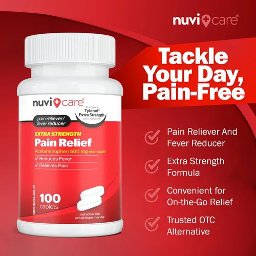 Vista 3 de NUVICARE Acetaminofén 500mg Extra Fuerte Alivio del Dolor - Comparable con Tylenol Extra Fuerte Alivio del Dolor y Reductor de Fiebre - Tabletas