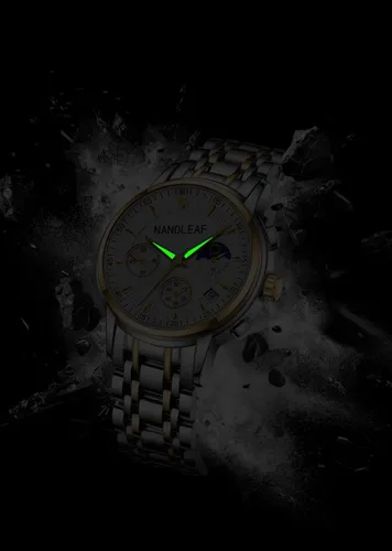 Vista 5 de NANOLEAF Reloj de pulsera de moda para hombre, impermeable, luminoso, con fecha, de acero inoxidable, clásico, para hombre