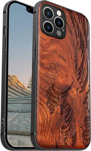 Vista 19 de Carveit Funda magnética de madera para iPhone 12 [madera natural y TPU suave] a prueba de golpes, funda de madera única y elegante compatible