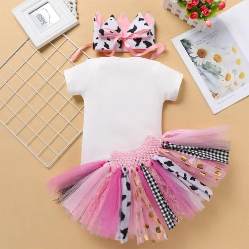 Vista 3 de AWIBMK Conjunto de ropa de 3 piezas para bebé niña de primer cumpleaños con falda tutú, diadema para el primer cumpleaños