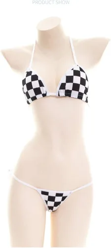 Vista 5 de Lencería de las mujeres estilo japonés lindo micro bikini Lolita mosaico japonés anime sujetador y panty conjunto Cosplay tanga bikini