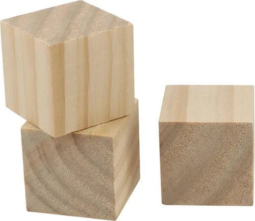 Vista 4 de KEILEOHO 100 bloques de madera pequeños de 1.2 pulgadas, cubos de madera sin terminar, bloques cuadrados sólidos en blanco para manualidades