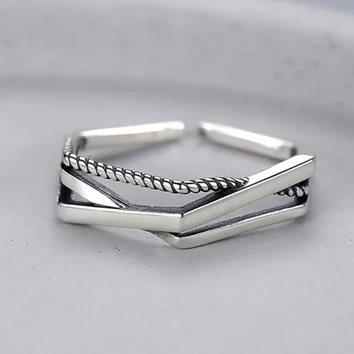 Vista 159 de Anillo de plata de ley 925, minimalista, ajustable, hecho a mano, para mujeres y niñas