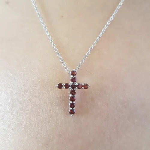 Vista 5 de Dazzlingrock Collection Round Gemstone or Diamond Cross Pendant with 18 inch Chain for Her in Gold