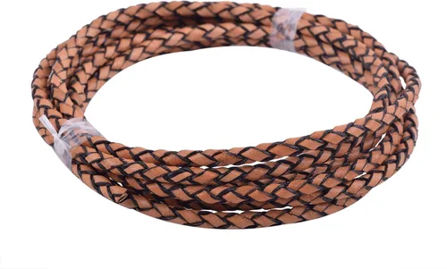 Vista 69 de 2 yardas 8.0mm Cordón redondo de cuero trenzado auténtico marrón antiguo para corbata de bolo
