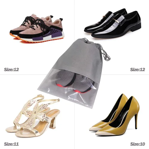 Vista 7 de 12 bolsas de zapatos para viajes, no tejidas con cuerda para hombres y mujeres, bolsa organizadora de almacenamiento de zapatos grandes, Negro