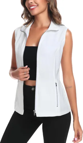 Vista 2 de MISS MOLY Chalecos para mujer, estilo casual, ligero, con cremallera completa, chaleco militar sin mangas, para golf, con bolsillos