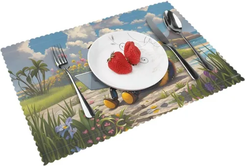 Vista 11 de Rectangular Placemats Set of 4, Heat Resistant Big Leopard Printed Kitchen Dining Table Mats