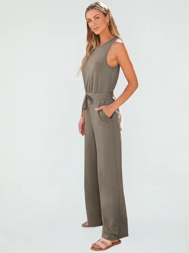 Vista 3 de AUTOMET - Overol elegante de verano para mujer, casual, sin mangas, pierna ancha, pantalones largos, ropa de moda 2024
