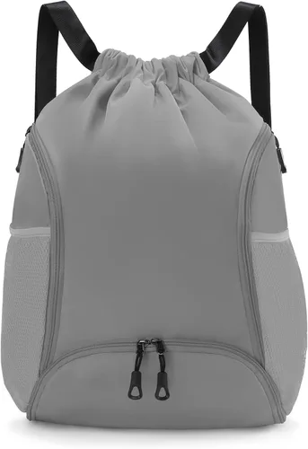 Vista 8 de Valleycomfy - Bolsa de gimnasio con cordón, mochila de baloncesto, soporte para dos botellas Azul oscuro