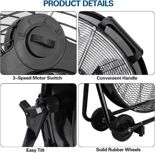 Vista 3 de BILT HARD Ventilador de tambor industrial de alta velocidad 8100 CFM de 24 pulgadas, ventilador de taller de metal de inclinación resistente de 3