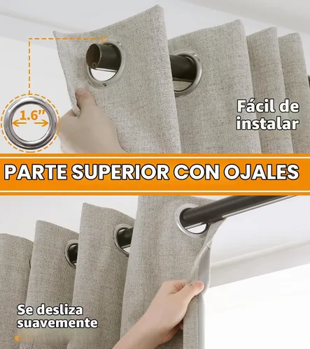 Vista 5 de YoungsTex - Cortinas opacas de lino camello, cortinas de oscurecimiento texturizadas, con ojales, aislamiento térmico, para sala de estar, bloqueo