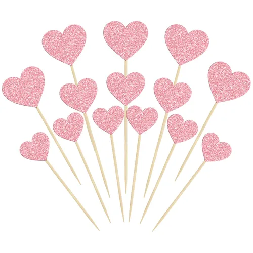 Vista 19 de Gyufise 30 adornos de corazón para cupcakes con purpurina de tamaño mixto con temática de dulce amor, decoración de pastel de corazón, boda Negro