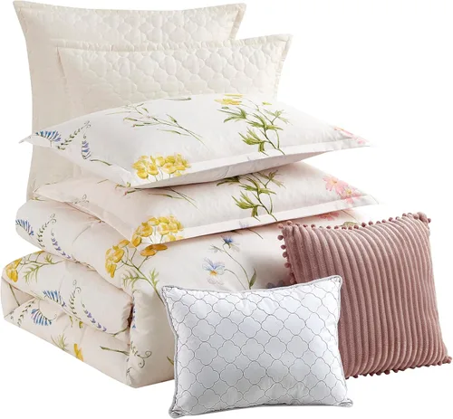 Vista 9 de Juego de edredón tamaño King de 7 piezas ultra suave con fundas de almohada, almohadas decorativas y fundas de almohada, King, Melrose