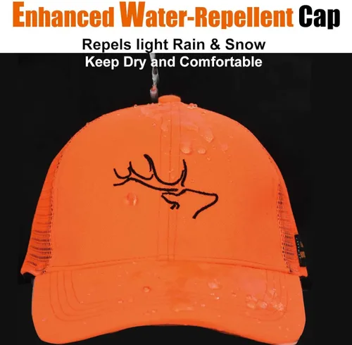 Vista 4 de EDTREK Performance Trucker - Gorra de caza de malla transpirable - Sombrero de camuflaje de madera y sombrero de caza naranja
