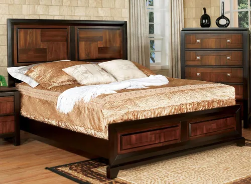 Vista 2 de Furniture of America Cleo - Cama de transición multitono, Queen, Acacia/nogal