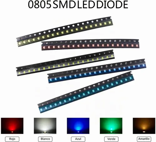 Vista 2 de Kit surtido de luces LED de diodo SMD 0805 de 5 colores x 40 piezas = 200 piezas (Chip mini 2.0mm x 1.2mm para PCB DC 20mA) Bombillas de luz