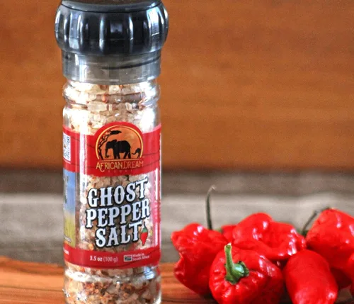 Vista 8 de African Dream Foods - Sal picante de pimienta fantasma Sal de chile totalmente natural Fabricado con pimientos fantasma africanos 3.5 onzas