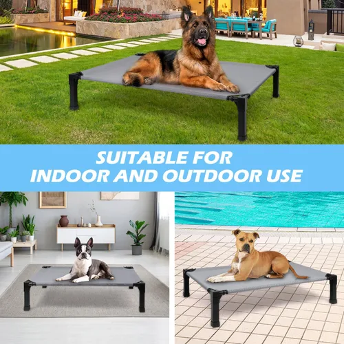 Vista 8 de Cama elevada refrescante para perros, catre elevado para perros con malla transpirable lavable y marco de metal, portátil para uso en exteriores e