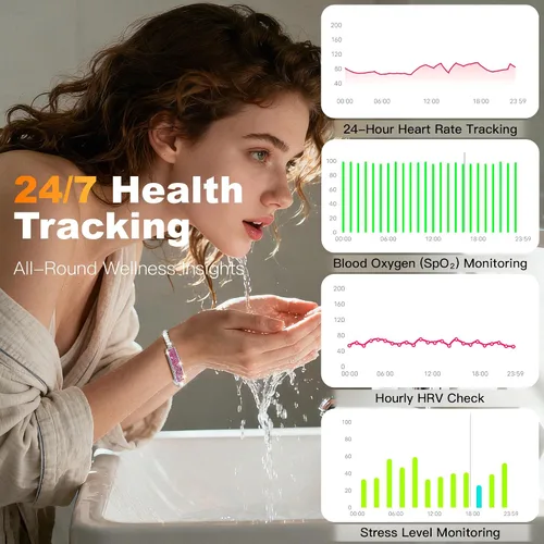 Vista 2 de Pulsera inteligente para mujer, regalos del día de San Valentín, seguimiento de actividad de salud, frecuencia cardíaca 24/7, HRV, oxígeno en sangre