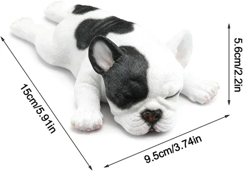 Vista 9 de Figura de bulldog francés durmiendo, estatua creativa de bulldog de resina, linda escultura de bulldog para decoración del hogar y la oficina