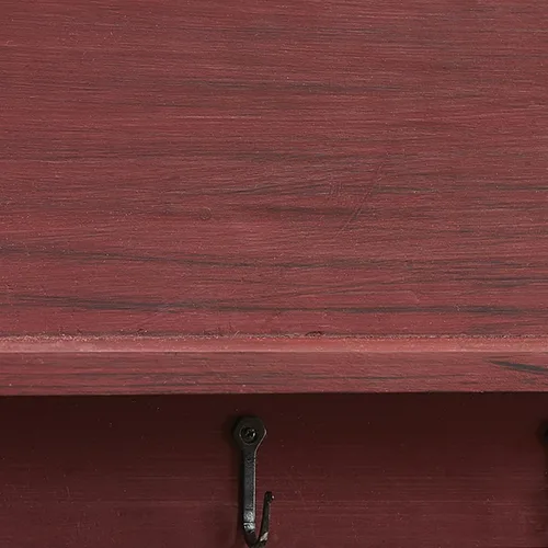 Vista 4 de Park Designs Acogedor estante de madera rojo con 5 ganchos para colgar, soporte de pared rústico para dormitorio, baño, sala de estar y entrada